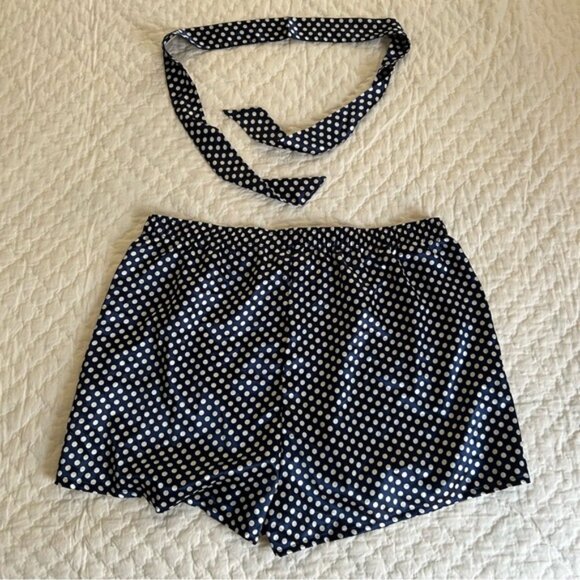 Navy Blue Polka Dot Silk Shorts with Tie Necktie Lingerie XL - Picture 1 of 7